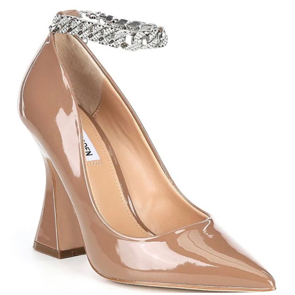 Steve Madden Zippy Patent Rhinestone Chain Detail Pumps